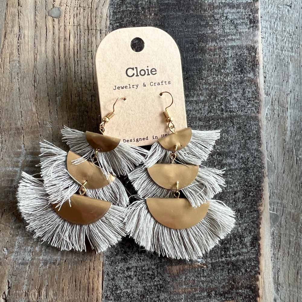NWT Cloie Grey Fringe Statement Earrings